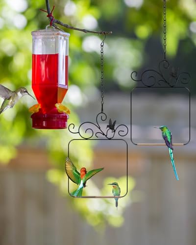 PACETAP Hummingbird Swings and Perches Metal Frame 2 Pack, Wild Bird Swing Outdoor Bird Perch with Wooden Dowel and 2 Hanging Chain for Indoor, Outdoor, Trunk, Lawn, Patio, Garden (2 Hummingbirds) - size: 2 Pack Hummingbird