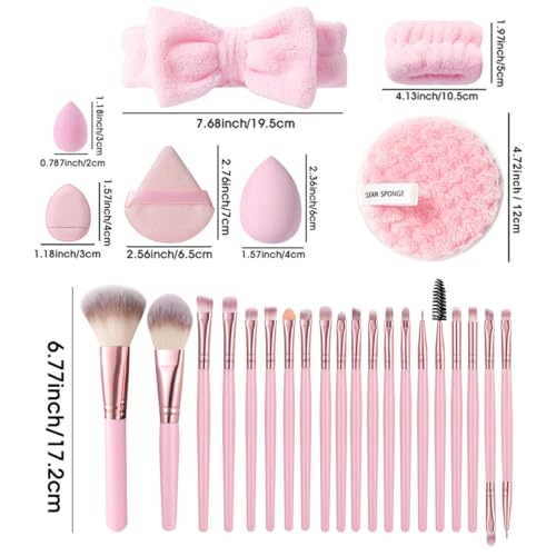 40 PCS Professional Makeup Brush Tools Set, Cosmetic Brush Sponge, Puff, Headband, Brush Cleaning Bow Set, Facial Makeup, Cleaning Accessories, Makeup Products, Valentine Day Item (Pink-40PCS) - color: Pink-40PCS