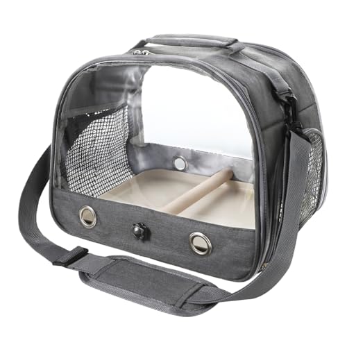 Small Bird Travel Carrier Cage Portable Bird Parrot Parakeet Cockatiel Travel Carrier Bag Lightweight Birds Backpack with Standing Perch and Stainless Tray for Vet Visit Side Access Window - color: gray