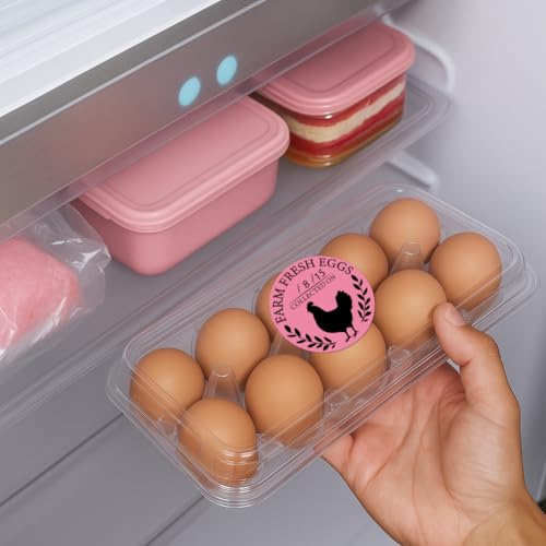 320 Pcs Farm Fresh Eggs Carton Labels, Pink Round Egg Handling Stickers Fresh Laid on Stickers PET Adhesive Egg Packaging Sticker for Box Container Carton Farm Supplies - color: Fresh Eggs Collected on