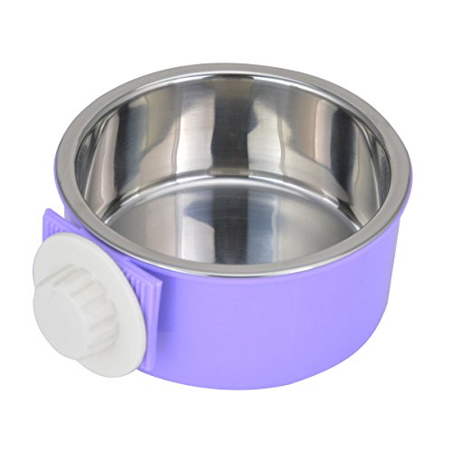Crate Dog Bowl Removable Stainless Steel Water Food Feeder Bowls Cage Coop Cup for Cat Puppy Bird Pets - color: Purple, size: Small