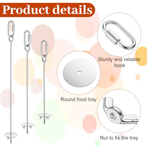 3PCS Bird Cage Food Holder with Hook, Stainless Steel Bird Feeder for Cage, Parrot Fruit Skewers, Birds Foraging Toys for Macaw Parakeet Parrot Budgie (3 Sizes)
