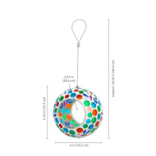 Sunnydaze Mosaic Glass Bird Feeder, Fly-Through, Dragonfly Dreams | 6" Small Unique Hanging Bird Feeder for Outdoors, Drainage Hole, Weather-Resistant, Birdfeeder for Cardinals, Jays, & Finches - color: Dragonfly Dreams