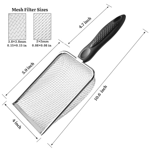 2 Packs Litter Scoop Stainless Steel Mesh Poop Scooper,Metal Litter Box Pooper Scoop Shovel with 2.0mm & 3.8mm Mesh for Dog,Cat,Rabbit,Hamster, Reptile, Sand and Litter Poop Sifter