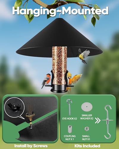19 Inch Metal Squirrel Baffle for Bird Feeder | Hanging Baffles for Squirrel Proof Bird Feeders, Outdoor Cover Rain Guard, Rust Chew Proof Heavy Duty - style: Hang Mount