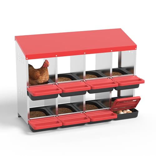 Garvee 8-Hole Chicken Nesting Box with Removable Lid, Metal Chicken Coop with Roll Away Design/Easy Egg Collection/Ventilation Holes, for Chicken Coops, Duck Coops and Hens (RED) - color: RED, size: 8-Hole