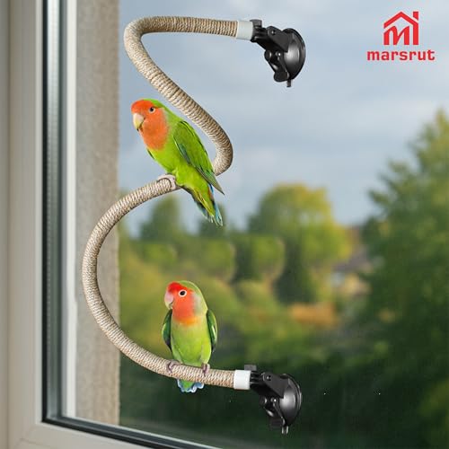 Suction Cup Rope Bird Perch - Bendable Parrot Standing Toy for Climbing & Grinding, Engagement Toys for Window, Bath, Car, Travel, Birdcage Accessories for Small & Medium Bird