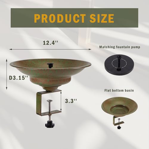 Solar Bird Bath,Deck Bird Bath with Solar Fountain,Deck Mounted Bird Bath - color: Green-c