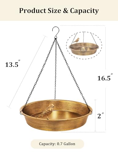 Hanging Bird Bath for Outdoor, Antique Bronze Metal Birdbath Bird Feeder Garden Decor Yard Art (11.5" Dia)