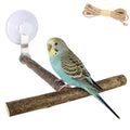 Natural Wood T-Shaped Bird Perch with Suction Cup for Window | Portable T-shaped parakeet window stand & bird shower perch for cockatiel, lovebird or budgie. Fits glass, mirrors & tiles