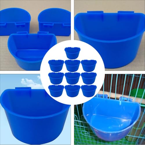 COLLBATH 10 Pcs Bird Cage Feeder Cups Plastic Cage Feeder with Hooks Semicircle Bird Water Bowl for Pigeon Feeding Water Cup for Food and 3.54 X 2.48 X 2.28 in