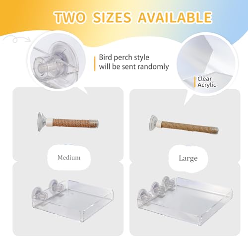 Suction Cup Bird Perch – Jute Rope Stand with Removable Acrylic Poop Tray, Multi-Surface Window Shower Car Travel Perch for Small to Medium Parrots, Budgies, Cockatiels, Lovebirds, Conures (medium)