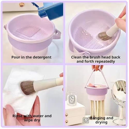 Silicone makeup brush cleaning bowl, powder puff storage rack, makeup egg cleaning workpiece, cosmetic makeup brush cleaning tool - color: Beige