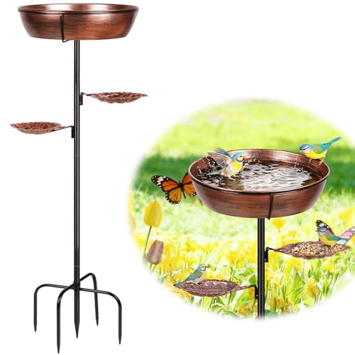 Metal Outdoor Bird Bath, Rust-Proof Removable Bowl for Garden Decor Bronze | Freestanding Birdbath & Birdfeeder with Heavy-Duty Base, Bird Bowl for Lawn Patio Yard Bird Feeding Decor, Easy to Install - color: Bronze