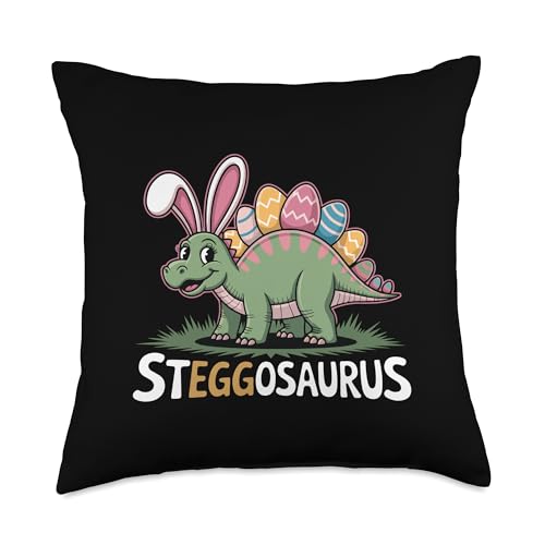 Easter Steggosaurus Cute Kid's Dinosaur Easter Egg Scales Throw Pillow - size: 18x18