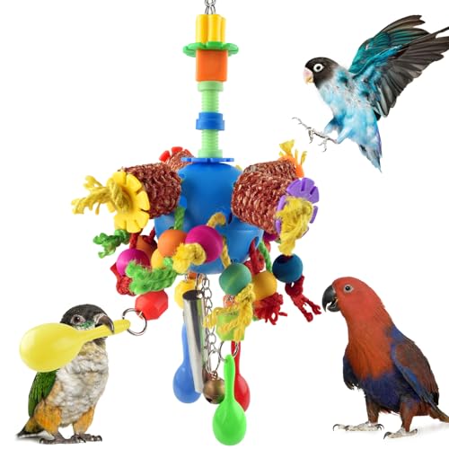 KATUMO Parrot Toys, Parakeet Foraging Shredder Hanging Toys Bird Ball Treats for Conure Mini Macaw Cockatiel Lovebird Small-Medium Birds - style: Blue
