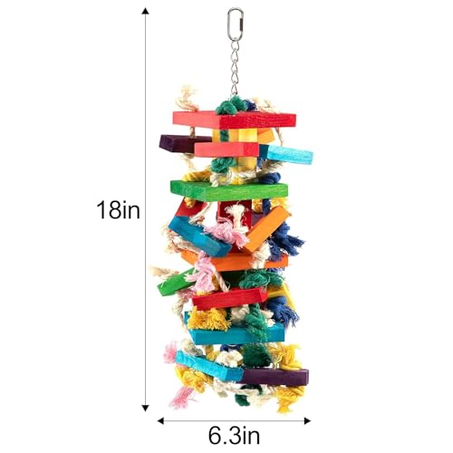 Extra Large Natural Wood Bird Toys for Macaws, African Grey, Amazon Parrots | MEWTOGO, Fun to Climb on, to Swing on, to Chew on, to Unravel, to Preen, Brightly Colored, Appealing to Birds, Bird Gifts - style: Long