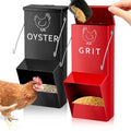 Leinuosen 2 Pack Metal Chicken Oyster Shell and Grit Feeder with Lid and Hook Hanging Mountable Chicken Feeder Trough Automatic Gravity Poultry Coop Accessories Water Dispenser for Chicks, Ducks, Hens