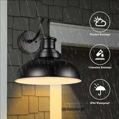 Outdoor Barn Light Outdoor Wall Sconce Farmhouse Exterior Wall Mount Light Vintage Outside Lighting Fixture Industrial Black White Lantern for Porch, Entryway, Garage, 1 Pack - color: Black+White, size: 01RZ007-1 PACK(Not Dusk to Dawn)