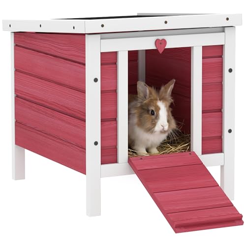 PawHut Small Wooden Rabbit Hutch Bunny Cage Guinea Pig Cage Duck House Dog House with Openable & Waterproof Roof, Red | Bunny Cage, Guinea Pig Cage, Duck House, Dog House, for Rabbits Chickens Ducks - color: Red