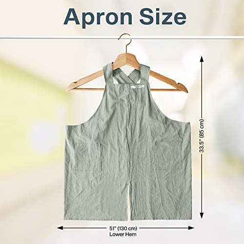 Cotton Aprons for Women and Men | Cross-Back Apron with Pockets - color: Light Green