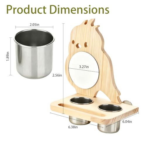 Parrot Bird Perch with Mirror and Stainless Steel Feeding Cups | Bird Perch Platform Toy,Wooden Play & Exercise Gym Stand,Cage Accessory for Cockatoos,Lovebirds,Budgies,Pacific Parrotlets B - color: D