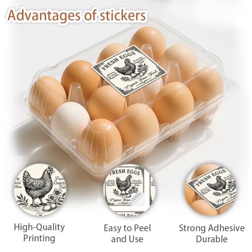 320 Pcs Farm Fresh Egg Carton Labels, Square Fresh Chicken Egg Stickers Waterproof Self-Adhesive Stickers for Box Container Carton Farm Supplies - color: Rustic Farmhouse Egg