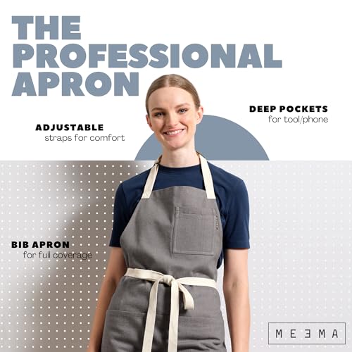 Chef Aprons for Women with Pockets, Adjustable Bib Aprons for Cooking - color: Charcoal