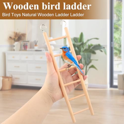 2 PCS Natural Wooden Bird Ladder, Wooden Bird Ladder for Cage, Birds Cage Ladders for Parakeets, Parrots, Cockatoo & Lovebirds (3 Step & 6 Step)