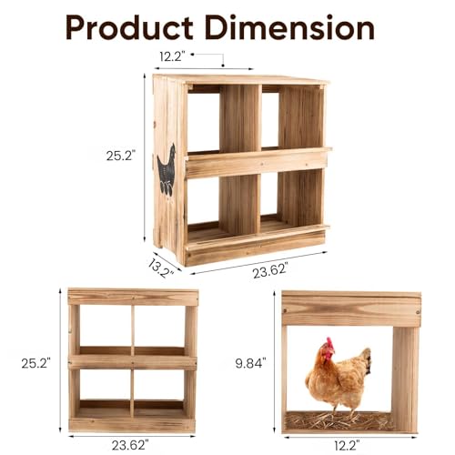 Nesting Boxes for Chickens - Wooden Chicken Nesting Box for Poultry Heavy Duty 4 Compartments Laying Eggs Nest Box Wall Mount for Chickens, Hens, Ducks