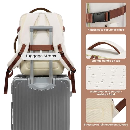 LOVEVOOK Travel Backpack Carry On Airline Approved, 50L Large Backpack with 3 Packing Cubes, TSA Travel Essentials Carry On Bag, Waterproof Weekender Overnight Luggage Daypack, Fits 18 Inch Laptop - color: D-beige-brown, size: XLarge - 18.5 Inch - 50L - 4