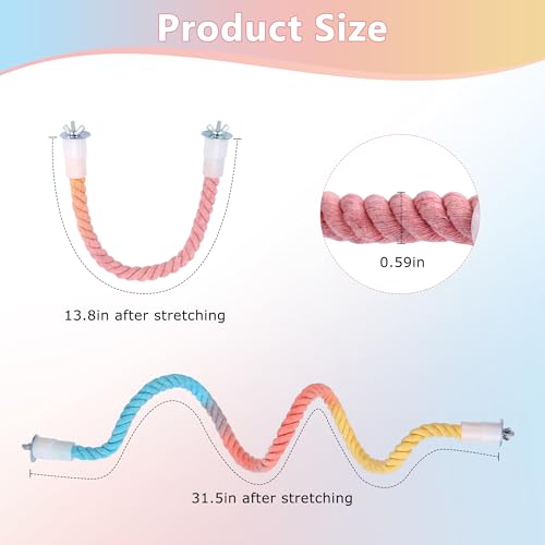 Mogoko 2Pcs Bird Rope Perches Cage Accessories for Parrots Cockatiels Parakeets Budgie, Perch Climbing Toy for Birds