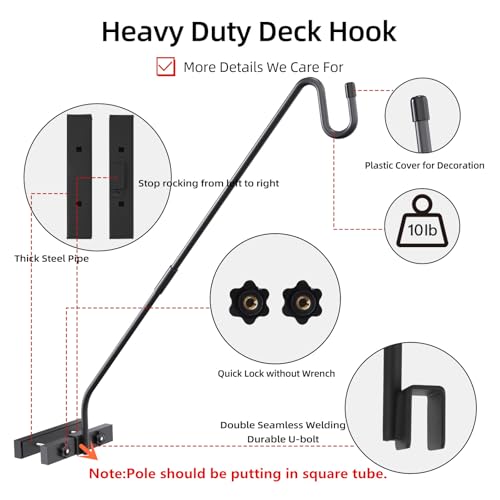 Deck Hook Railing Mount,Heavy Duty Metal Plant Hanger 360°Rotating | Shepherd Bracket For Bird Feeder, Flower Baskets, Lanterns | Extended Arm, Rust-Resistant For Deck, Patio & Garden Use - size: Railing Mount