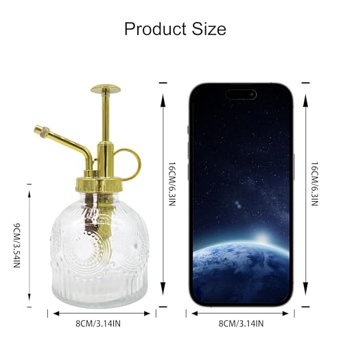 Glass Plant Mister Spray Bottle, 230ML Vintage Plant Spritzer, Succulent Watering Bottle Glass with Top Pump, Small Plants Sprayer Watering Can for Indoor Outdoor House(Clear) - color: White Gold