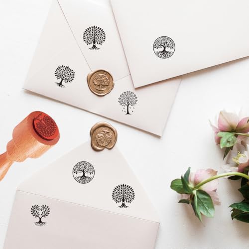 AHANDMAKER 5 Styles Simple Tree Patterns Wooden Rubber Stamps, Tree of Life Round Handle Wood Stamps Mini Decorative Wooden Stamp for DIY Crafting Card Making Letter Diary Decoration(No Ink Include) - style: Tree
