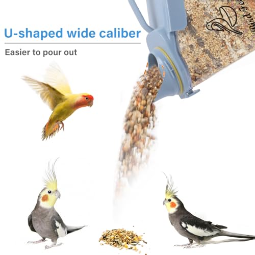 Bird Seed Storage Container,2.8L Airtight Bird Food Container with Handle and Measuring Cup,Portable Pet Food Container for Wild Bird Sunflower Seed-BPA Free Transparent/Blue - color: BLUE BIRD