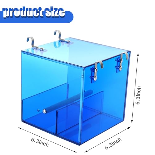 Automatic Bird Feeder Residue-Free Bird Cage Pet Feeder Seed & Pellet Container for Long-Tailed Parrots, Budgerigars, Canaries, Cockatiels, Lovebirds Acrylic Material Blue 6.3 x 6.3 x 6.3 Inches - size: 6.3x 6.3 x 6.3inch
