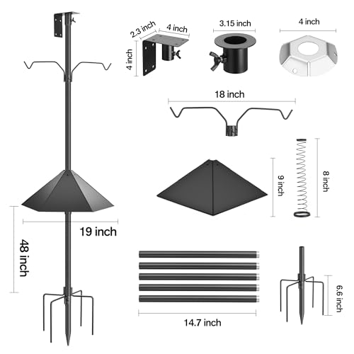 95 Inch Bird Feeder Pole Kit, Squirrel Baffle, 5-Prong Base | Heavy-Duty Metal Pole, for Bird Houses, Garden Décor, Backyard and Patio Use - size: 95 inch with baffle