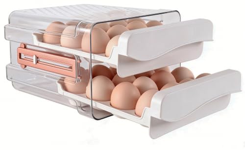 Sooyee Egg Holder for Fridge,2 Drawers 32 Eggs Organizer for Refrigerator,Space-Saving Egg Container, Clear Acrliy 2-Tier Egg Tray Storage for Kitchen - size: 32 Capacity