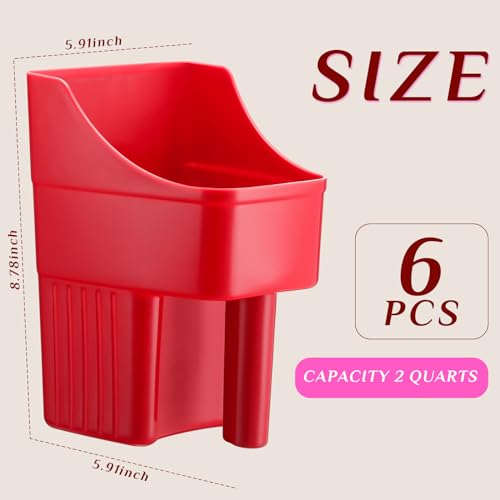 6 Pcs Plastic Feed Scoop Enclosed Feed Scoop with Measure Marks Heavy Duty Durable Stackable for Horse Goat Ranchers Livestock Homesteaders Feeding Supplies (Red) - color: Red