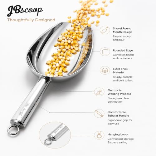 JBscoop Stainless Steel Scoop for ice, 9.6 Inch Metal Food Scoop Kitchen Bar Party Wedding Heavy Duty Dishwasher Safe - 8 Oz - size: 8 Oz