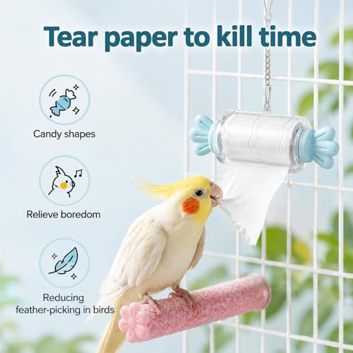 Bird Shredding Toys, Parrot Rolling Paper Play Toy with Hanging Chain, Bird Foraging Roll Paper Holder, Easy to Install Parrot Toy Accessories(Pink)