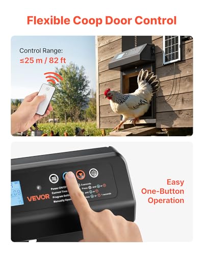 VEVOR Automatic Chicken Coop Door, Solar & Battery Powered Chicken Door with LCD Display, Remote Control, Light Sensor & Timer, Anti-Pinch Security, Aluminum Alloy Chick Run Gate Opener, Black - color: Black, size: 9.8"L x 2.9"W x 13.8"H