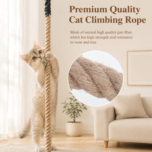 1.38" x 9.84 Ft Cat Climbing Rope for Ceiling & Wall Mounted,Cat Climbing Jute Rope Furniture Pole Scratching Post for Indoor and Outdoor Cats Scratching Playing - size: 1.38-9.84 FT