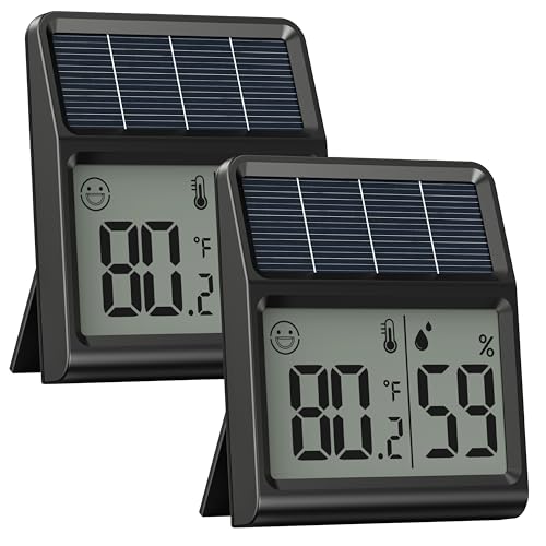 Digital Indoor Thermometer & Hygrometer, Light Powered (No Rechargeable Batteries Runs Only on Real-time Light Exposure) Solar Indoor Temperature and Humidity Monitor, Humidity Gauge - color: Black