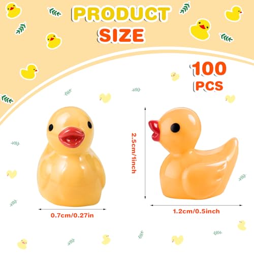 100 Pcs Mini Resin Ducks Tiny Ducks Miniature Duckies Bulk Figures for Garden Micro Landscape Home Prank Game Micro Landscape Aquarium Dollhouse Ornament DIY Handmade School (Yellow) - color: Yellow