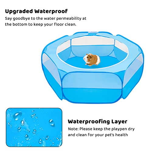 Amakunft Small Animal Pop-Up Playpen with Mesh Cover, 47'' x 23.6'' x 15'' Chicken Brooder Box, Play Pen Indoor Outdoor for Guinea Pigs, Bunny, Rabbits, Ferrets, Chinchillas, Kittens - color: Light Blue