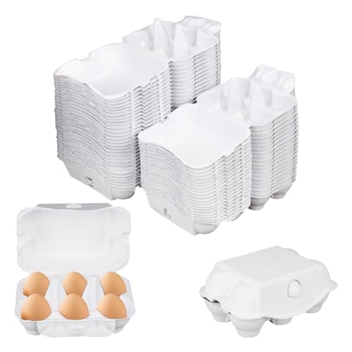 50 Pack Egg Baskets, Half Dozen Egg Cartons, Paper Egg Cartons, Egg Holder Hold 6 Eggs each for Safe Storage, Transport & Display - Ideal for Farm Fresh Eggs, Crafts, White(Standard Size) - size: 50 Pack Half Dozen White