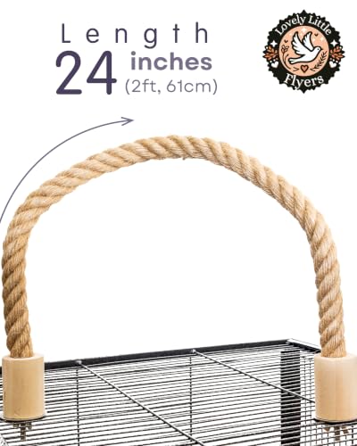 Bird Rope Perch for Parrots, Bendable Natural Jute Boing with Pine Wood and Stainless Steel Mount, Cotton Alternative, Cage Accessory for Parrots (Brown, 2 feet) - size: 2 feet