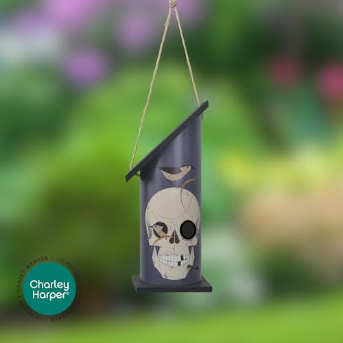 Red Carpet Studios Outdoor Bird House - Large Round Birdhouse for Wrens, 20.5" Long, Charley Harper Design, Pine Wood Base and Roof with PVC House and Jute Hanging Rope - color: Wrented